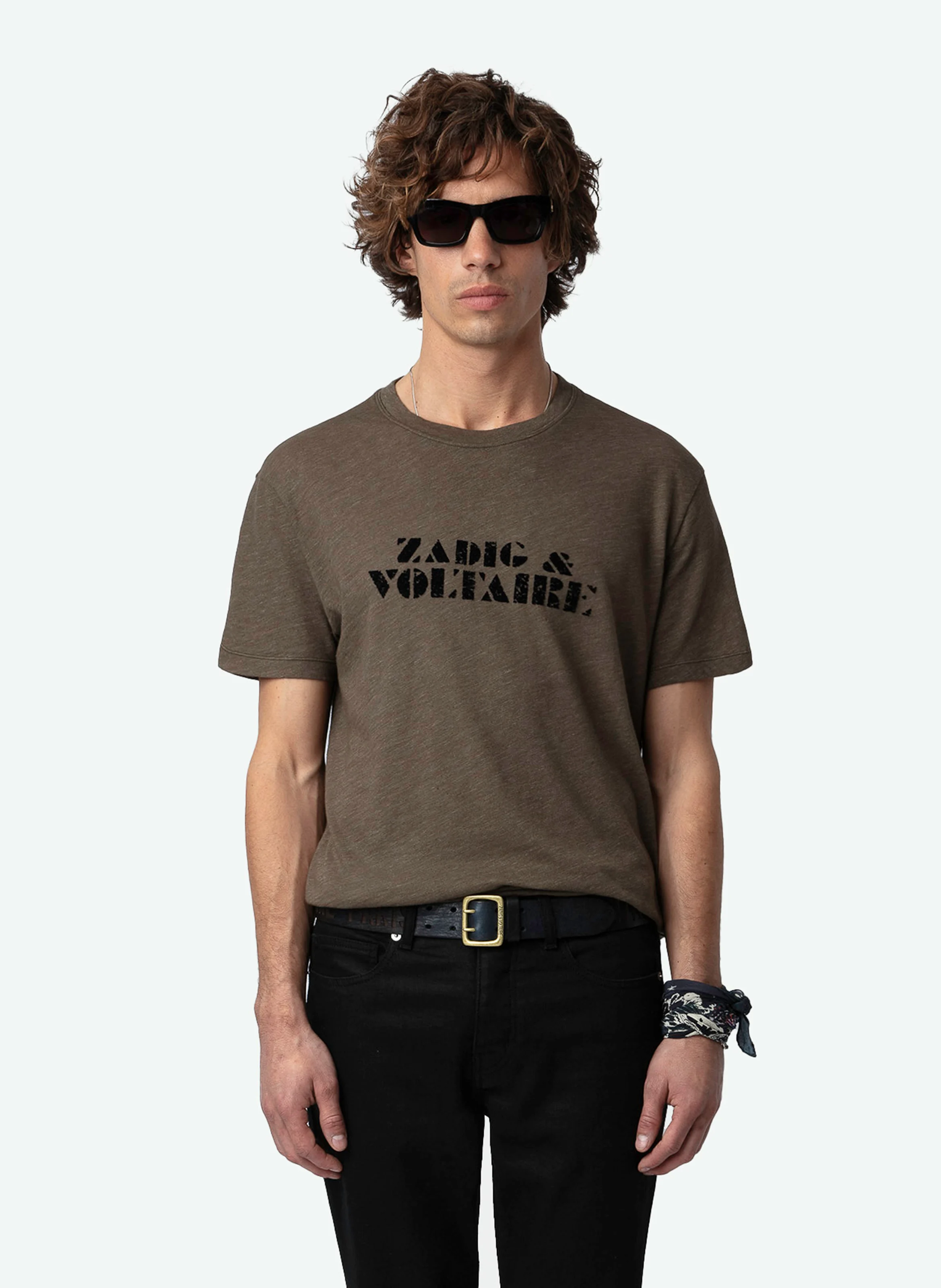 TOMMY - Tee-shirt col rond droit en coton mélangé | Marron