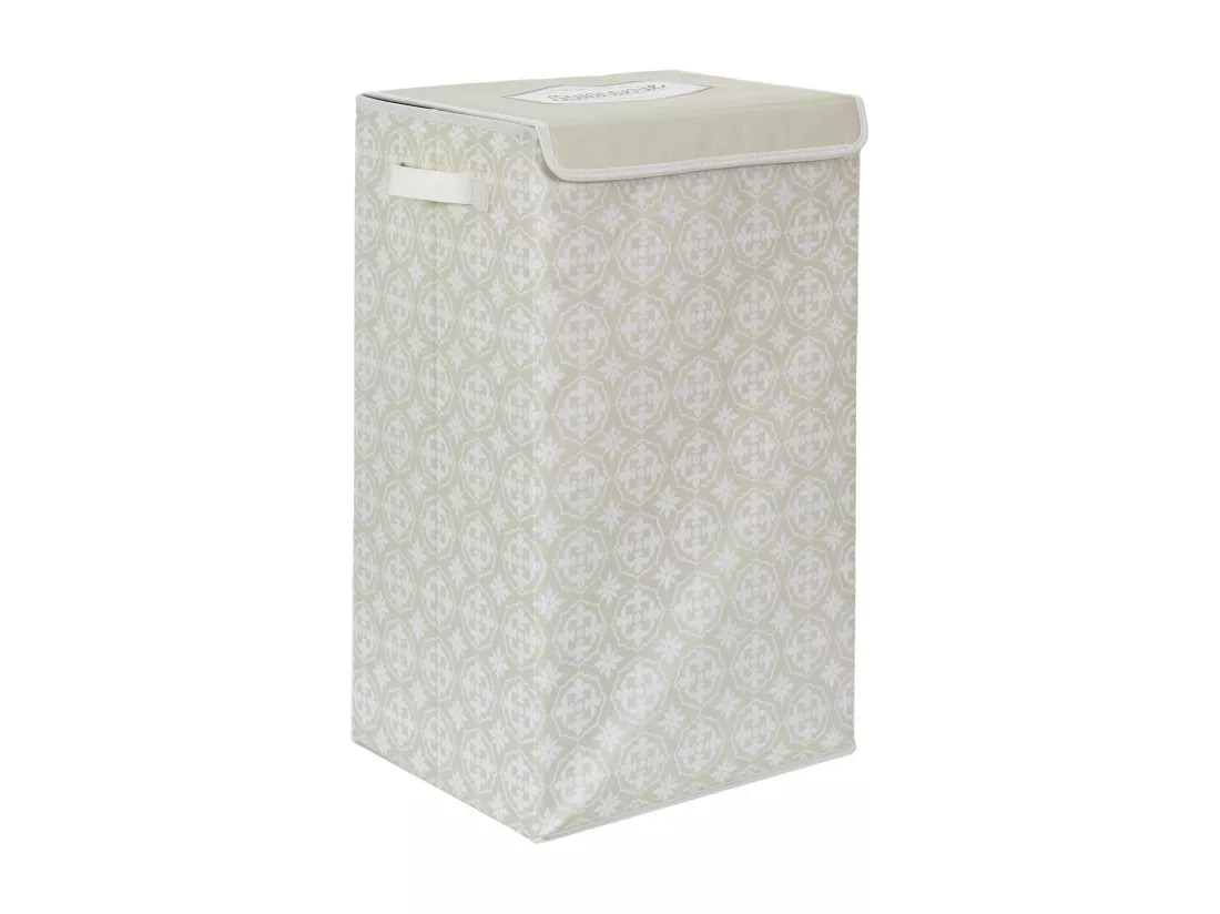 Panier de linge en polyester BOMBAY pliable motif damassé beige