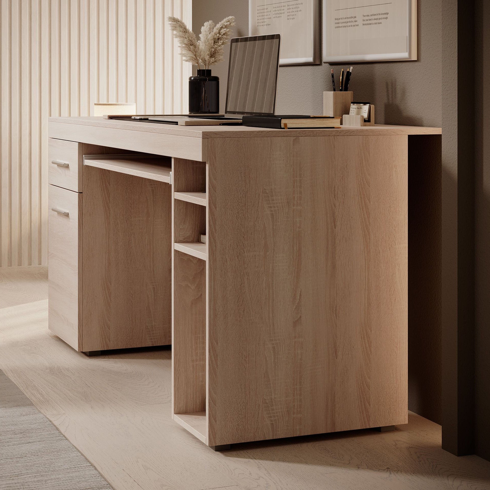 Meubella - Bureau Acta - Eiken - 145 cm
