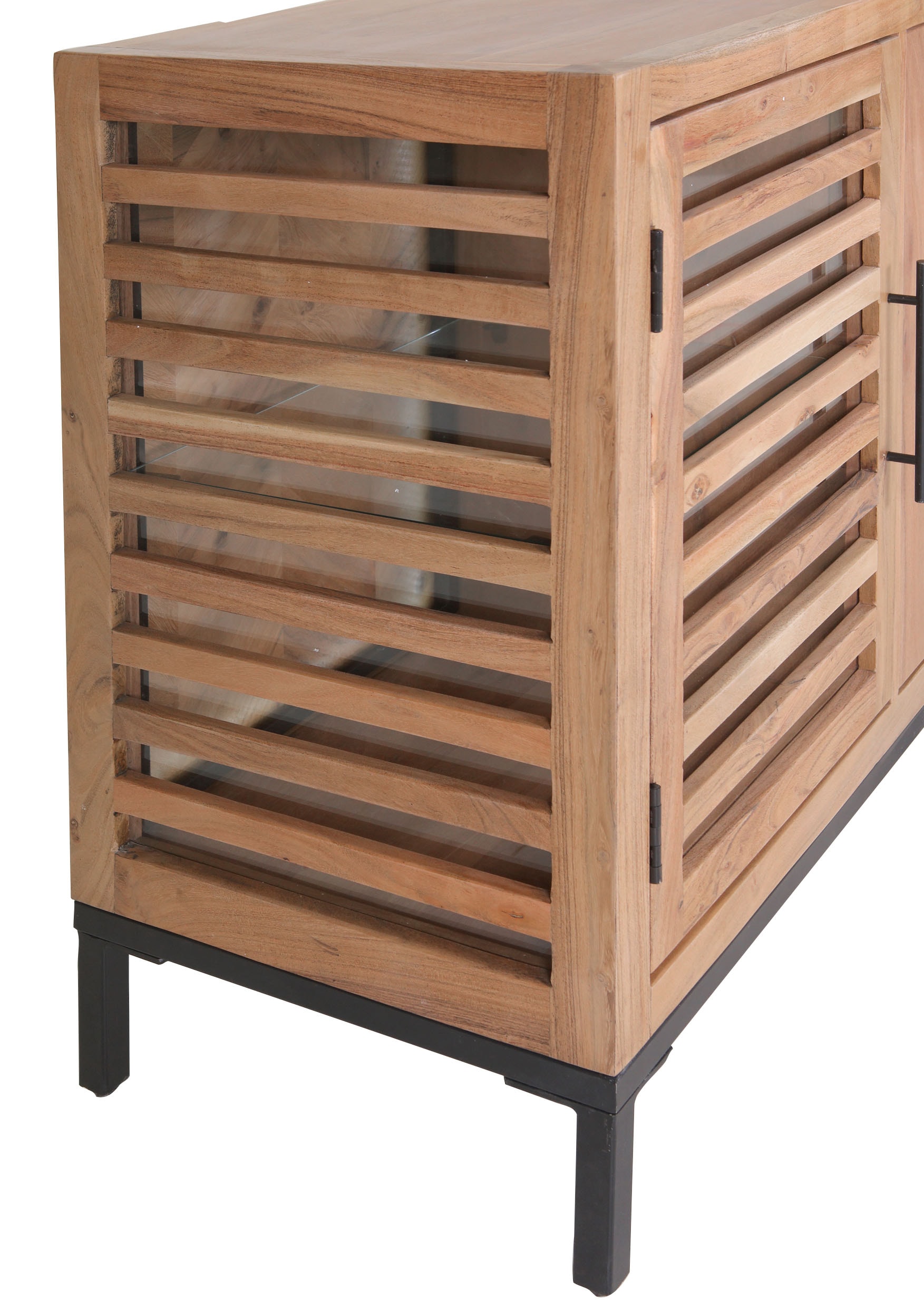 INTERhome Glasschrank SHOWCASE 100 x 160 cm Akazie massiv natur gesmoked lackiert/Glastüren