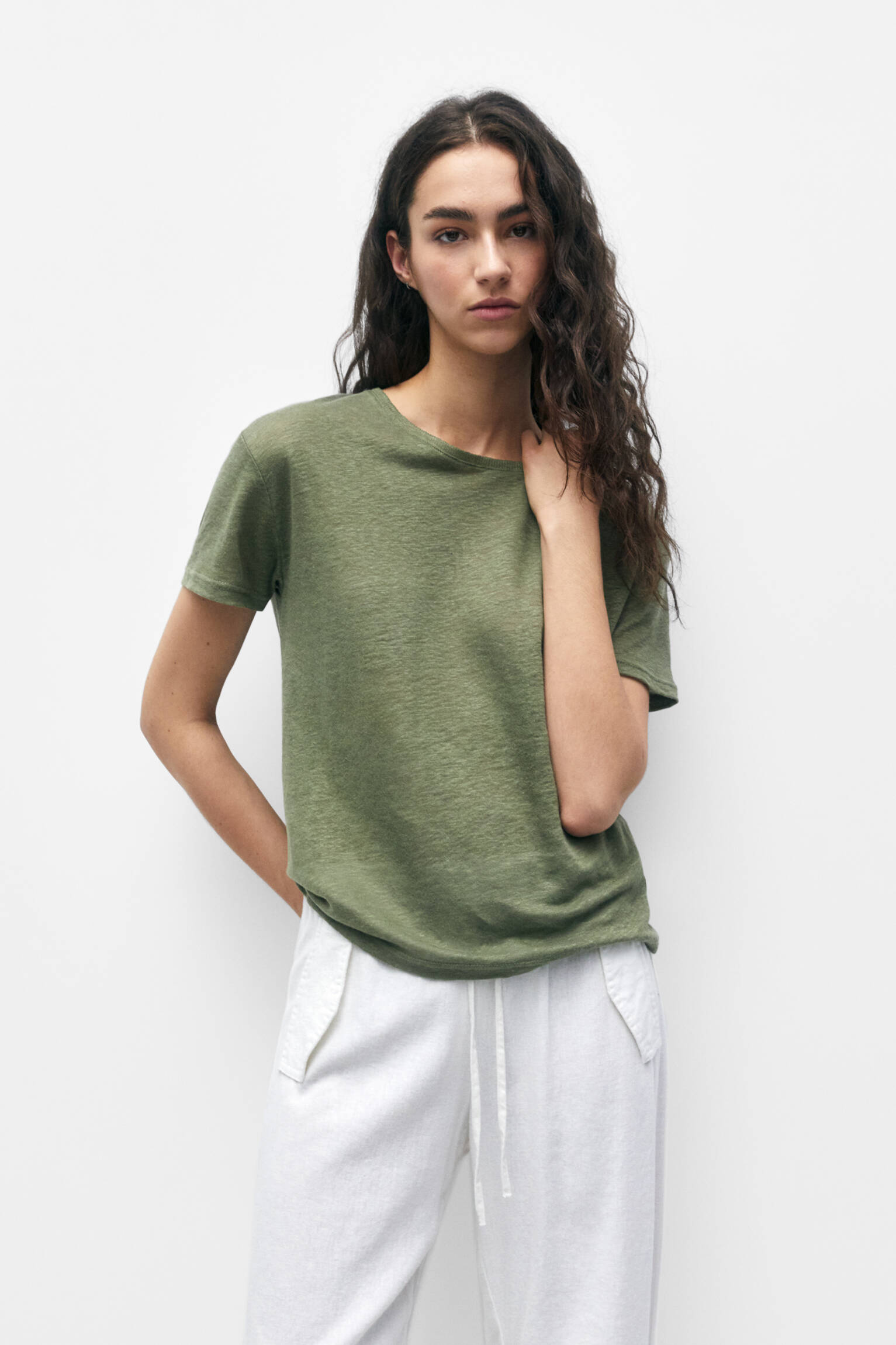 CAMISETA DE LINHO DE MANGA CURTA - VERDE