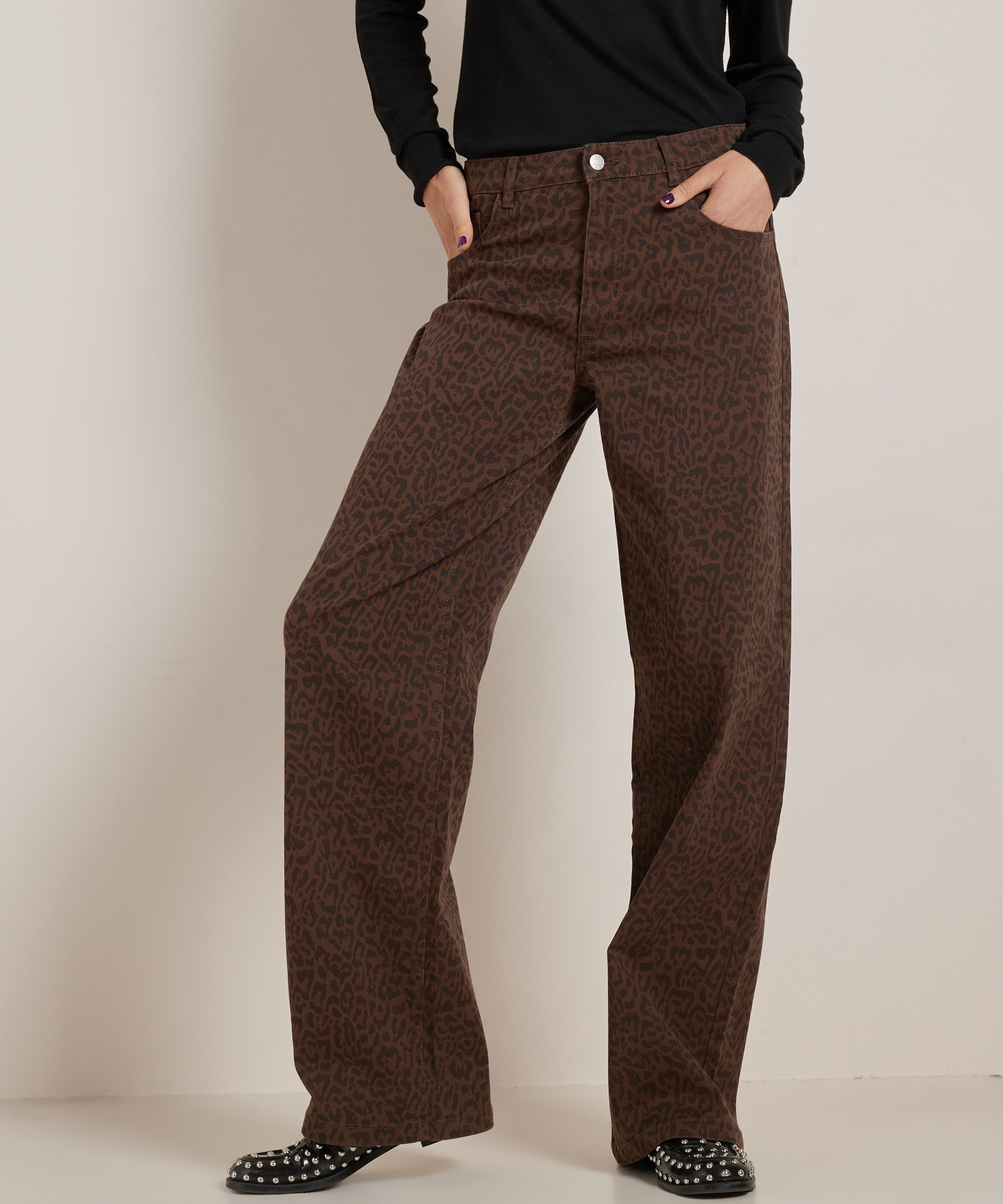 wide fit jeans stretch twill panterprint
