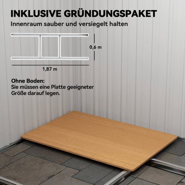 Redskapsbod i metall 2,3 m² 207 x 130 x 182 cm med takvindu gulvramme grønn