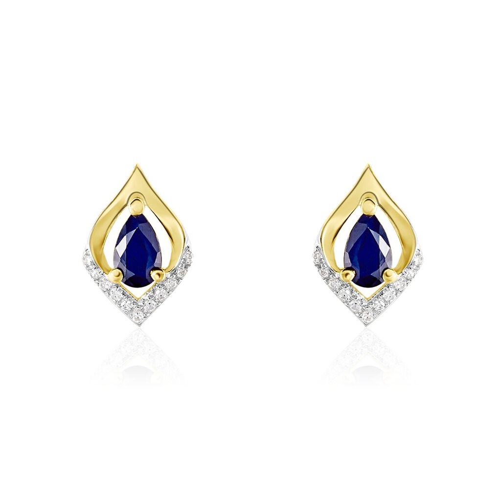 Boucles D'oreilles Puces Or Jaune Serguei Saphir Et Diamants