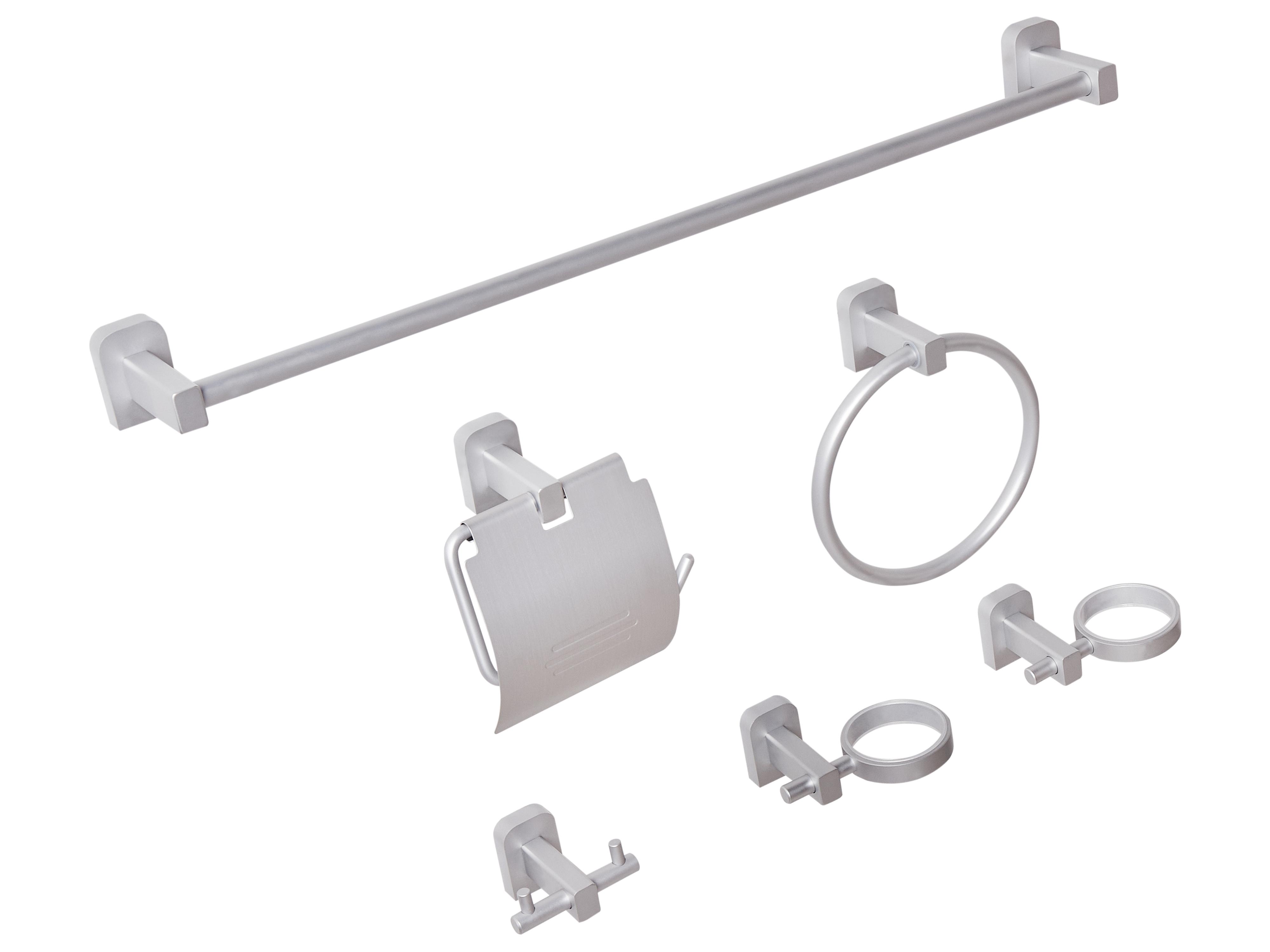 6-delige badkamer hardware set POCONE met handdoekstangen en -haken Zilver