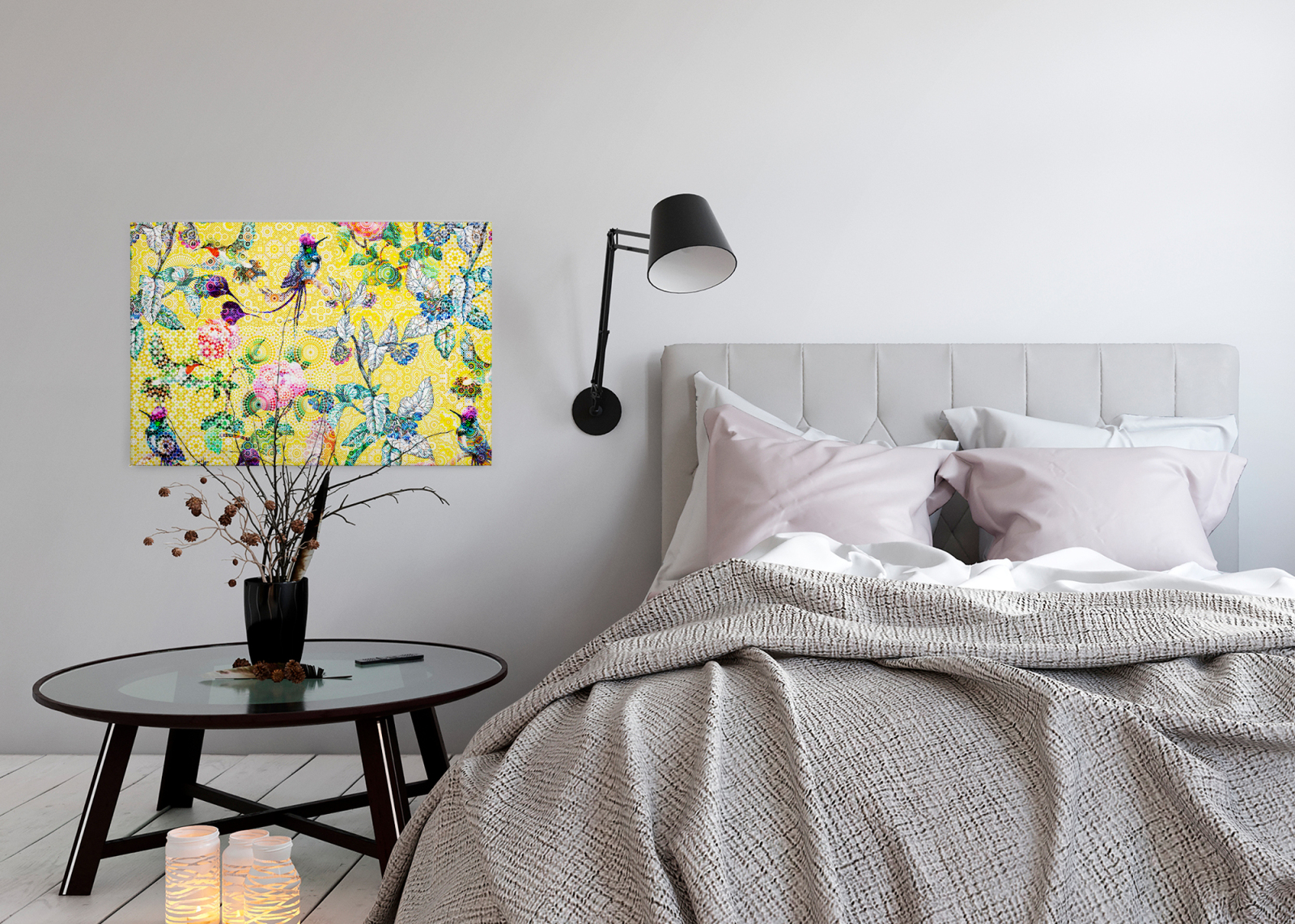 Leinwandbild VÖGEL - gelb - 90x60 cm