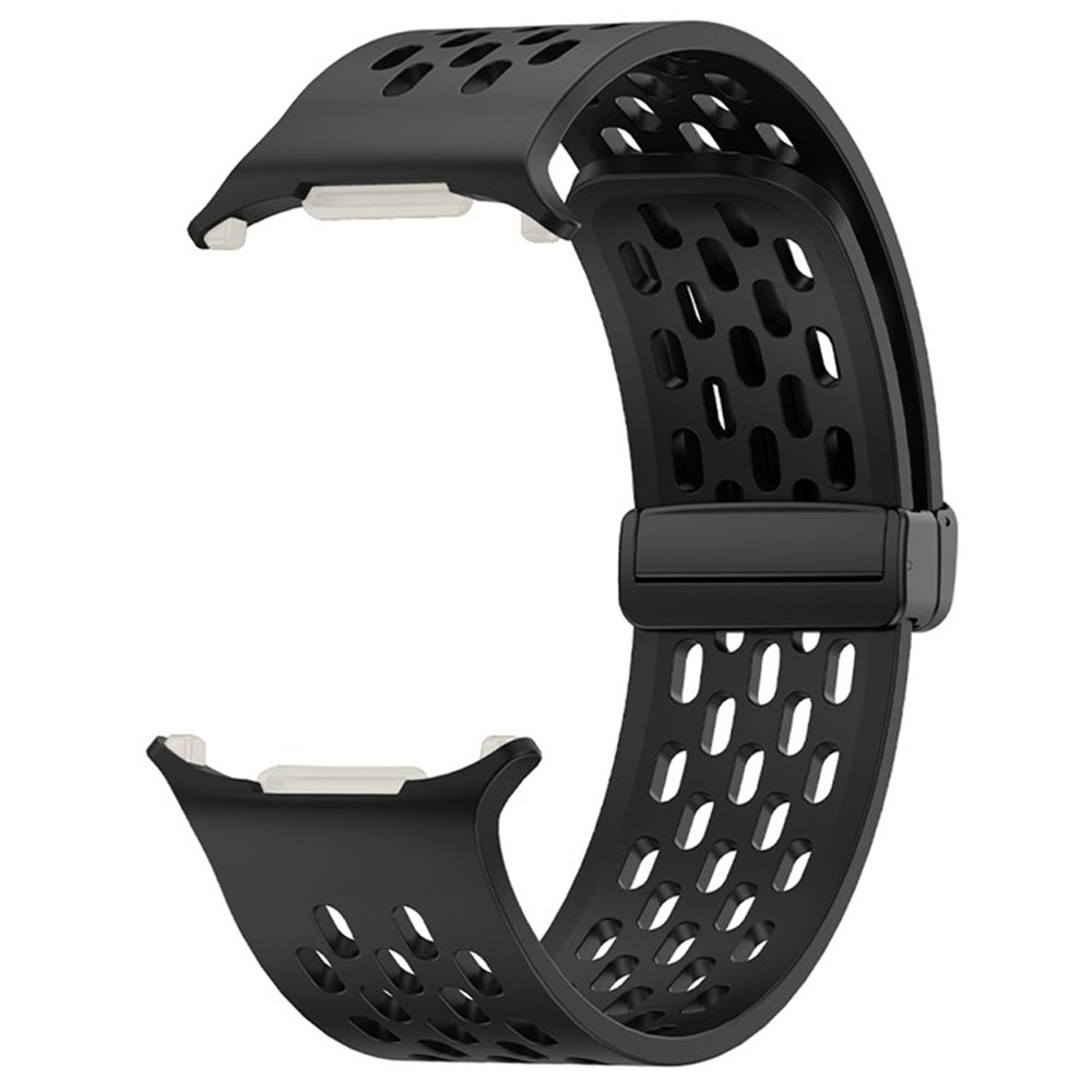 Samsung Galaxy Watch Ultra (47mm) Atmungsaktives Silikon Sport Armband mit Magnet Verschluss (Gelenkumfang: 170-220mm) - Schwarz