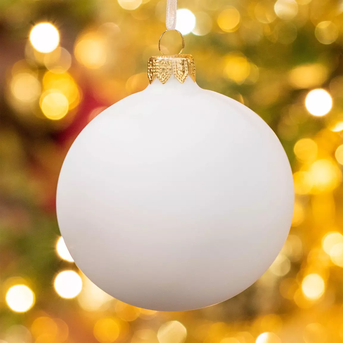Lot de 4 boules de Noël en verre (D100 mm) Arctique mate Blanc laine