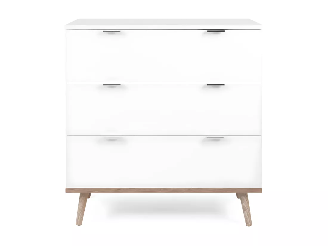 Commode Göteborg - 3 tiroirs - Décor chene sonoma Blanc - Scandinave - L 79,8 x P 40 x H 86,5 cm