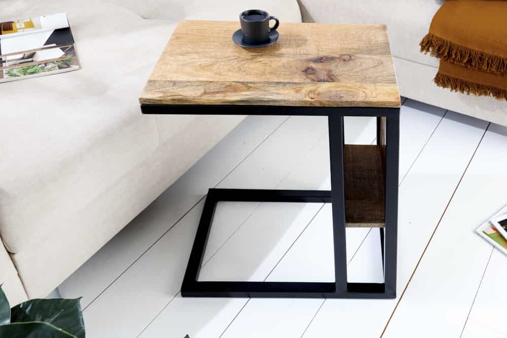 Moderner Laptoptisch CONCIERGE 60cm natur Mangoholz Beistelltisch mit Stauraum Metallgestell