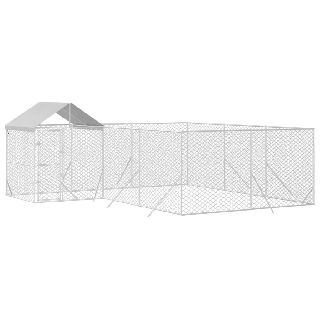 Canil externo para cães vidaXL com telhado, aço galvanizado, prata, 10x8x2,5m