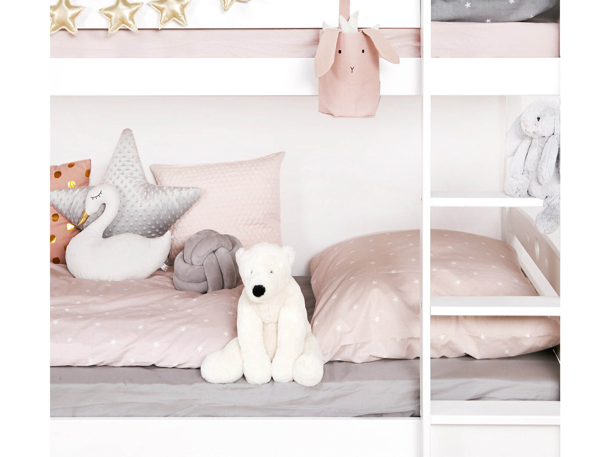TiCAA TiCAA Etagenbett, Kinderbett, Stockbett Funktionsbett für Kinder mit Treppe & Zwei Liegeflächen teilbar aus Buche Massivholz weiß Bettgestell 90 x 200