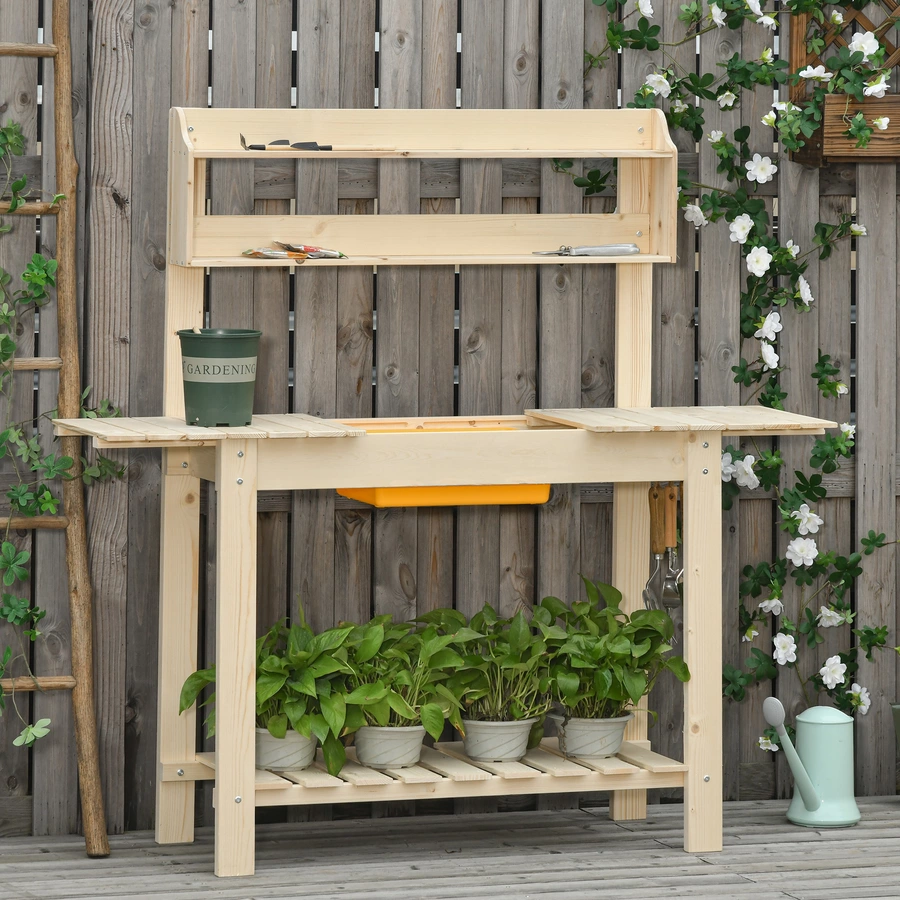 Outsunny Pflanztisch mit verstellbarer Arbeitsfläche natur