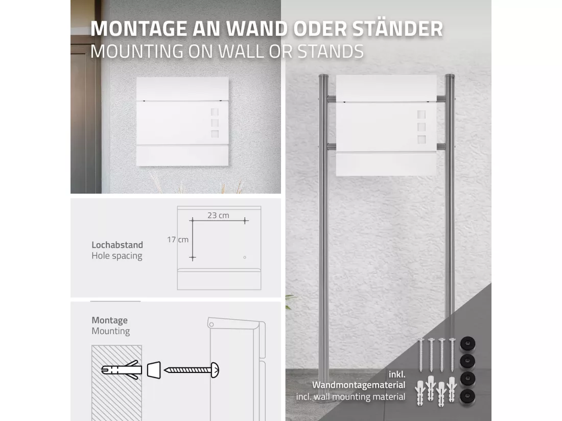 Boîte aux lettres moderne blanc avec compartiment à journaux en acier 2 clés