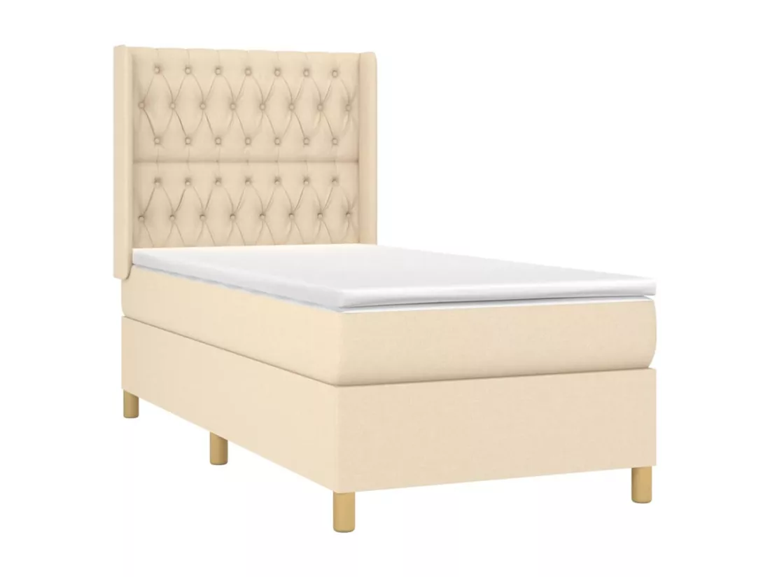 Sommier tapissier avec matelas et LED Crème 90x190 cm Tissu