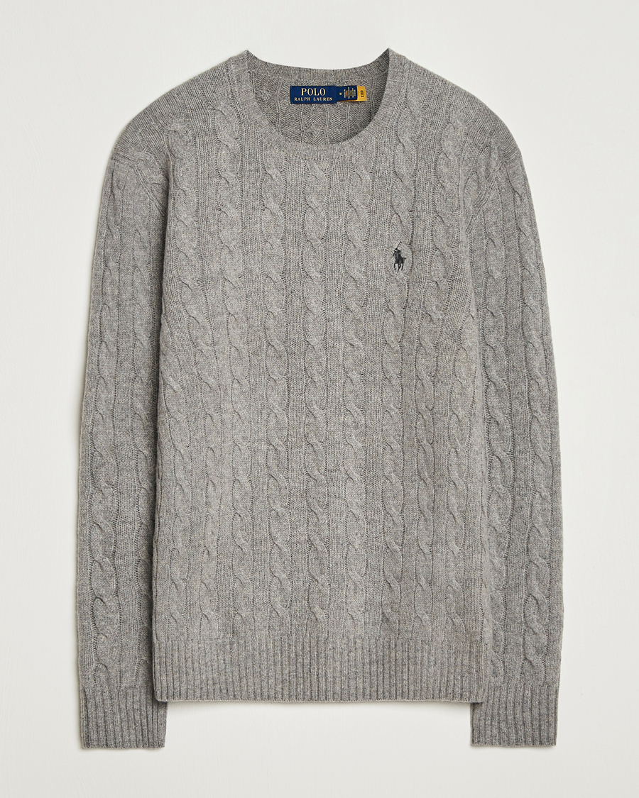Polo Ralph Lauren Wool/Cashmere Cable Crew Neck Fawn Grey Heather