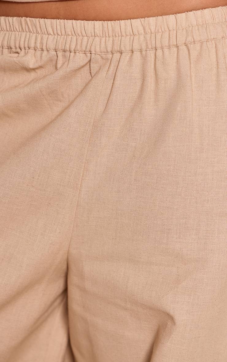 Gris Pierre Pantalon Large Aspect Lin Taille Élastique Coupe Ajustée Ensemble Coordonné