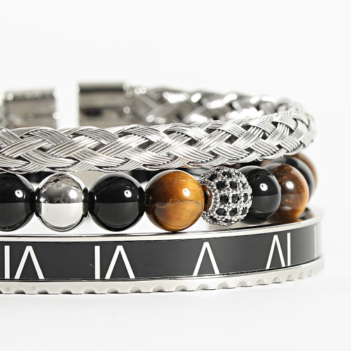 Lot De 3 Bracelets Noir Argenté