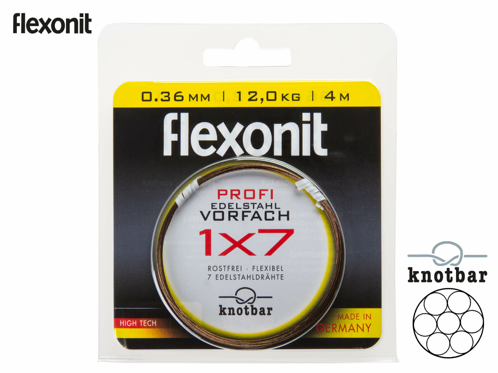 4 m flexonit Stahlvorfach 1x7 - 12.0 kg (0.36 mm)