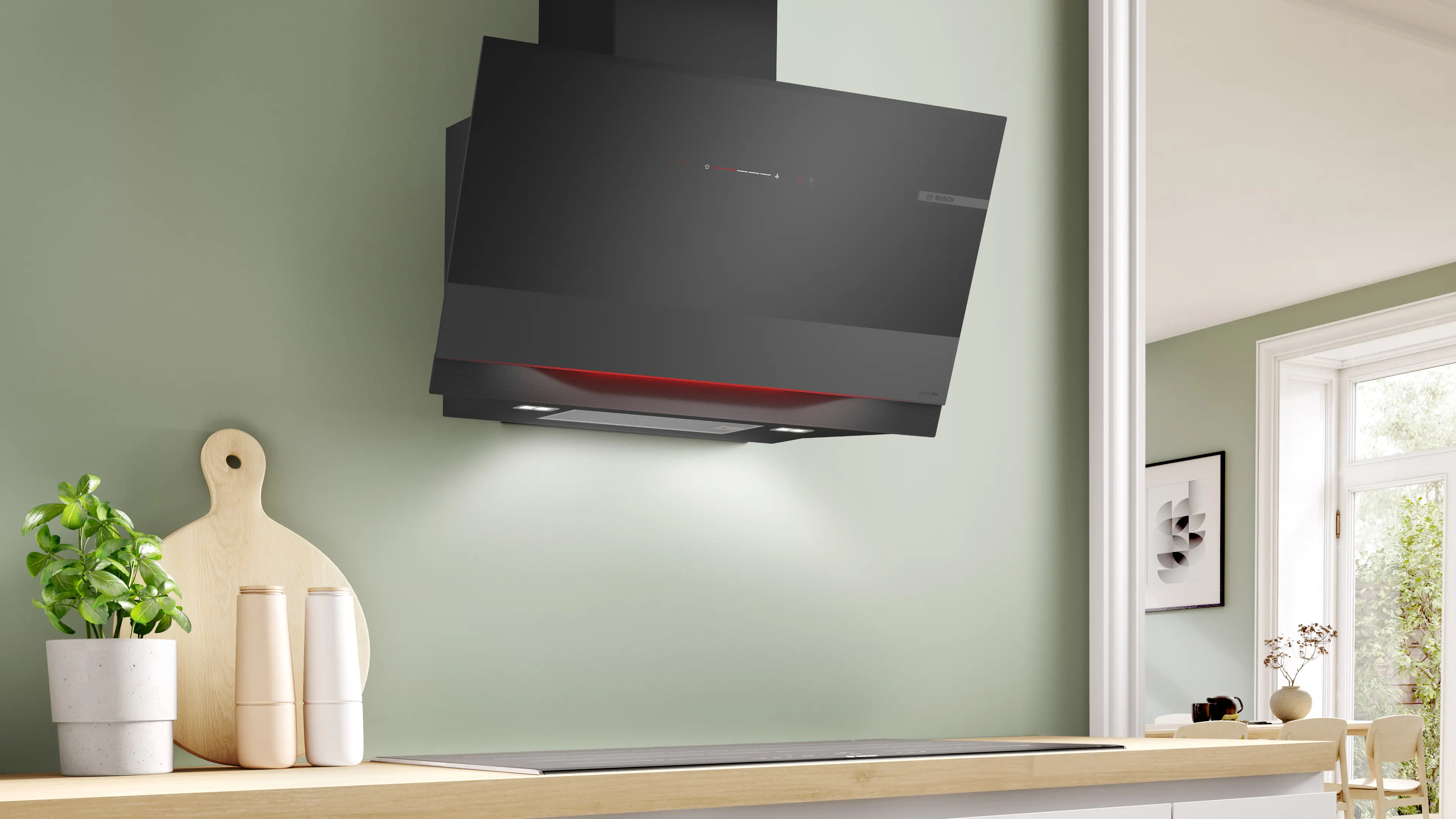Serie 8 Wandschouwkap 90 cm zwart glas, Zwart