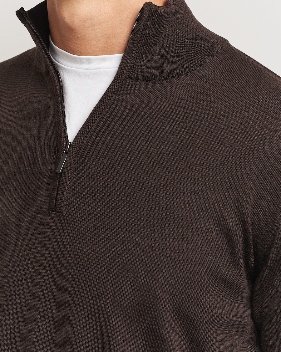 Morgano Extra Fine Merino Wool Half-Zip Dark Brown