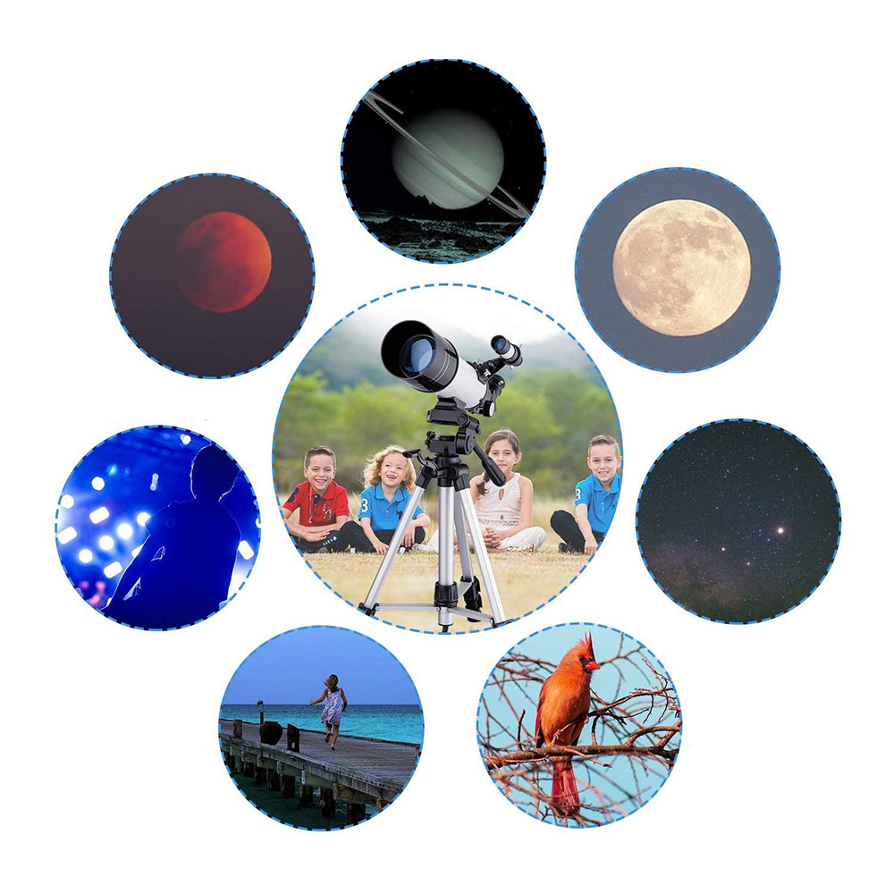 (11-tlg. Set) Kinder Teleskop mit Stativ 16x/66x Vergrösserung Astronomisches Fernglas - Schwarz / Silber
