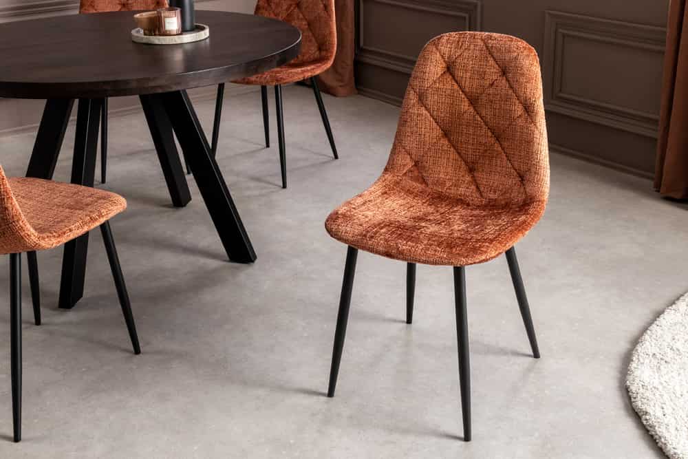 Stilvolles 2er-Set Stühle GLAMM rost braun Chenille Cremona schwarze Metallbeine