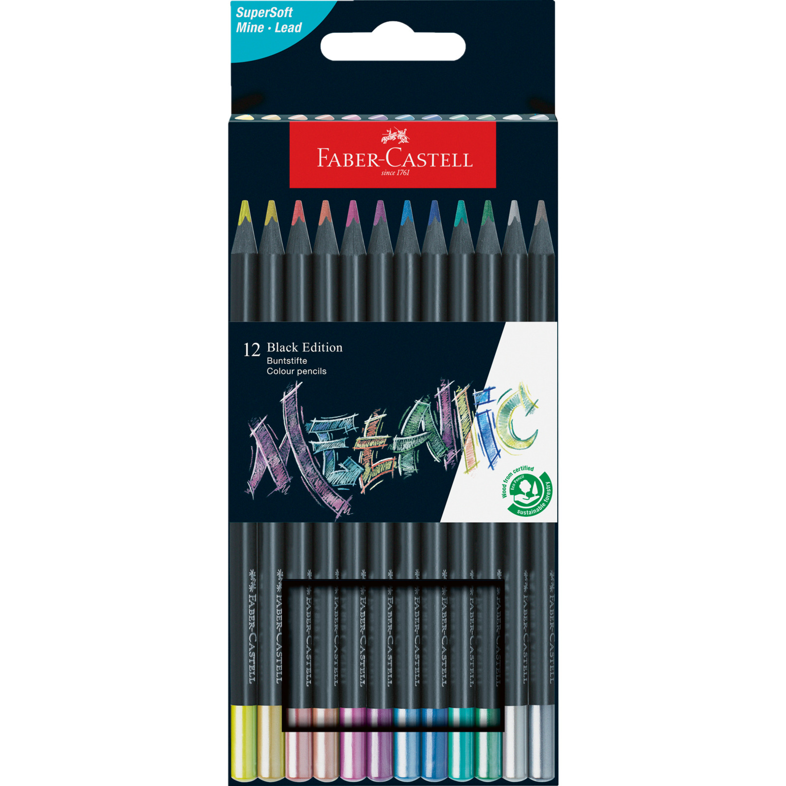 Faber-Castell Buntstifte Black Edition Metallic, 10 Stück
