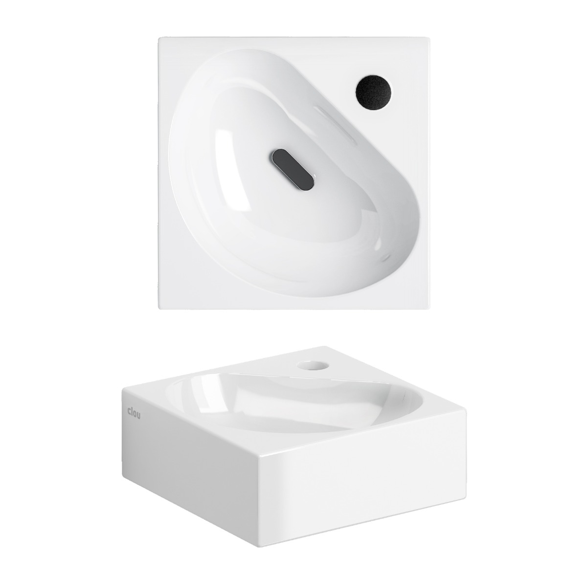 Clou Flush 5 keramische hoekfontein 27cm met kraangat wit glans