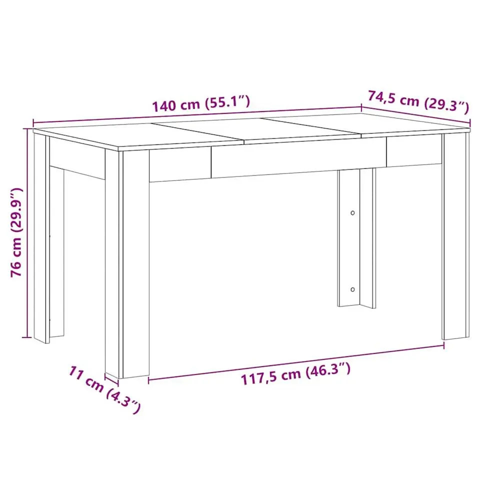 vidaXL Eettafel - Artisanaal eiken - Bewerkt hout - 140x74.5x76 cm