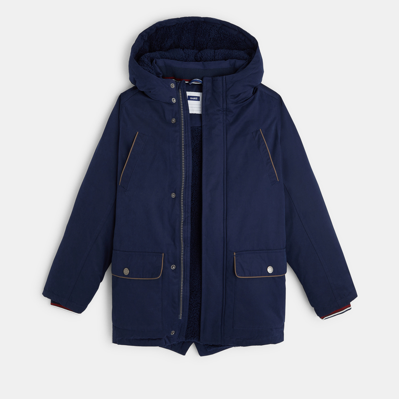 Parka doublée en moumoute sherpa bleu garçon