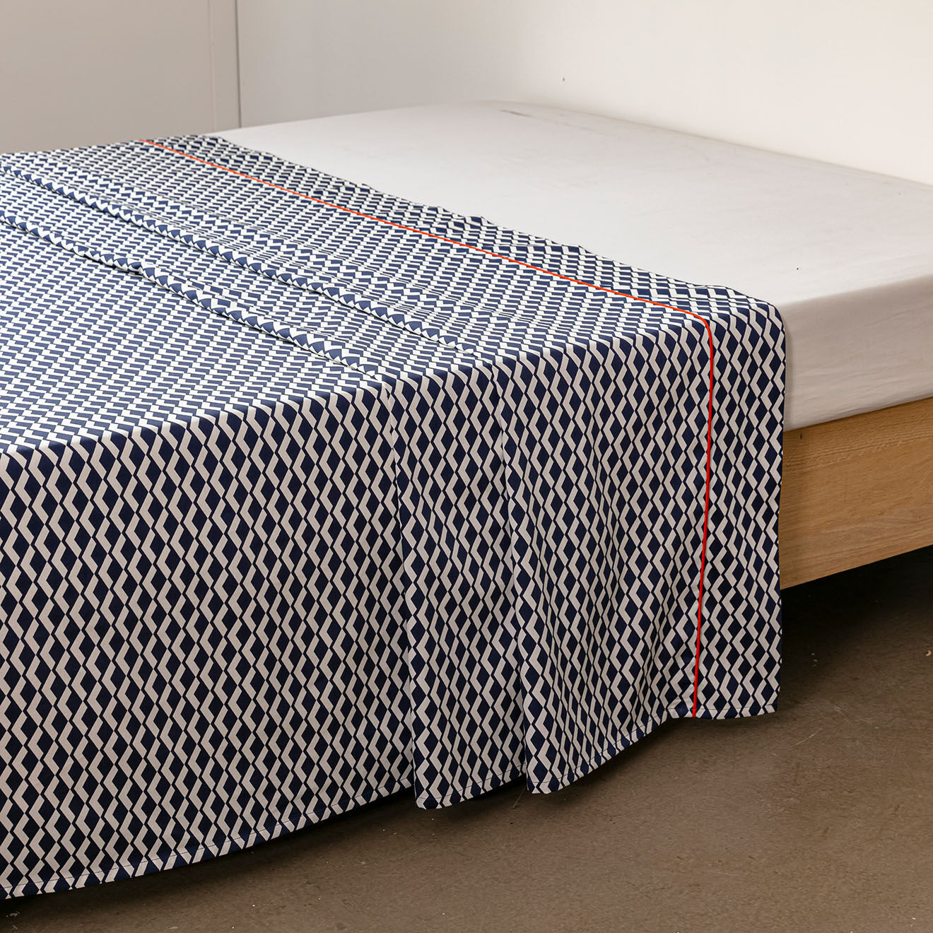 Perle de Coton Drap plat 100% Percale de Coton Lexy bleu/blanc