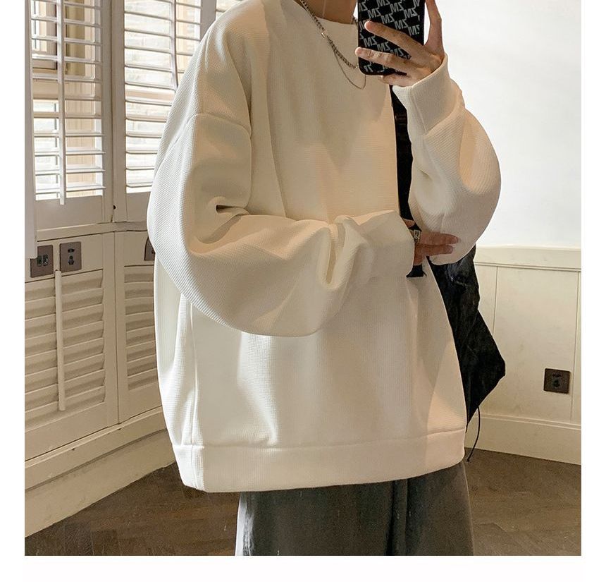 POSI - Sweatshirt met ronde hals en wafelmotief