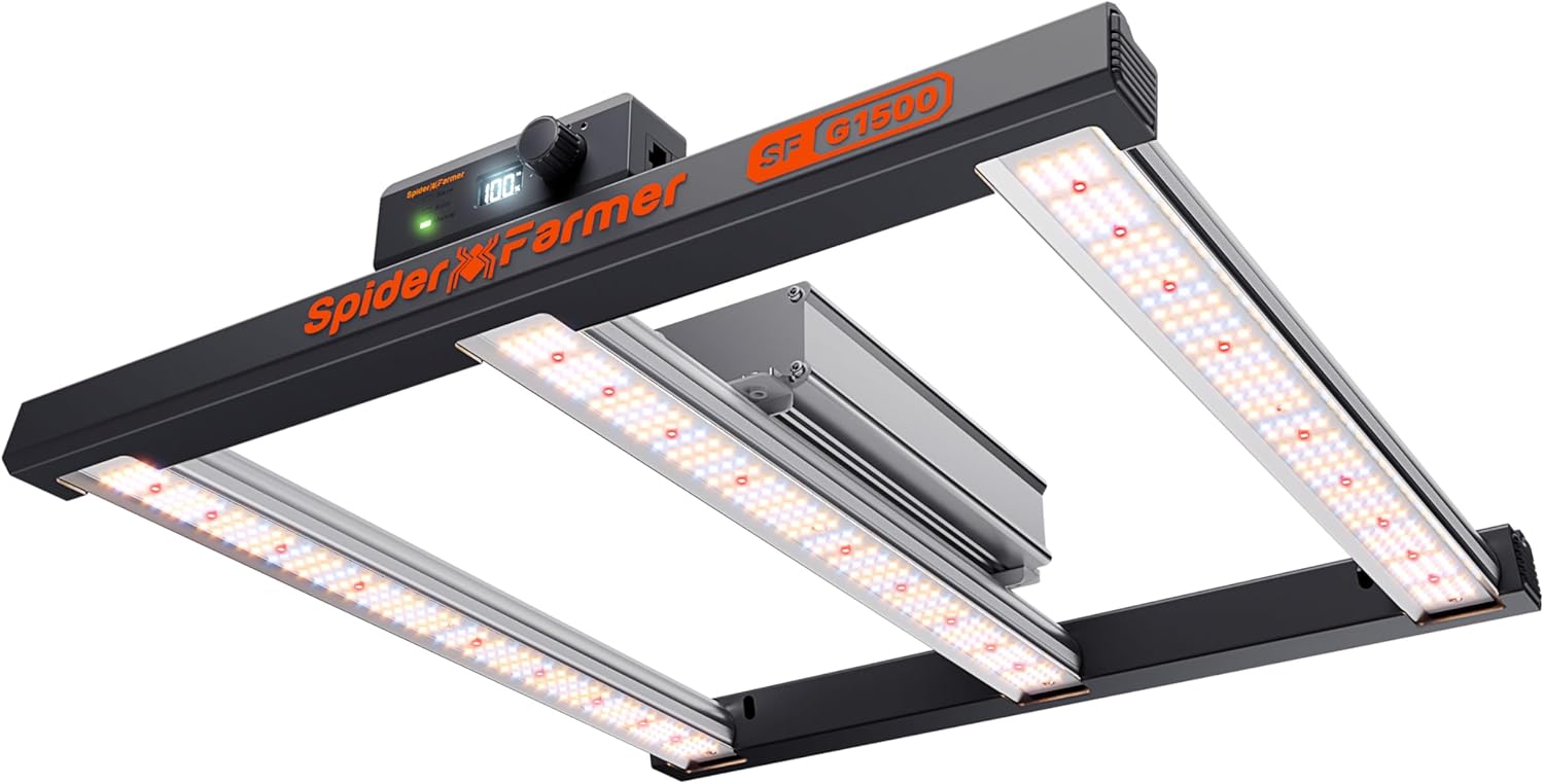 Spider Farmer Cost-Effective G1500 LED Grow Lampe 150W 60x60CM, Smarte APP Steuerung LED Pflanzenlampe,Bridgelux Dioden Vollspektrum Dimmbar Grow Light Wachstumslampe für Gemüse Blume