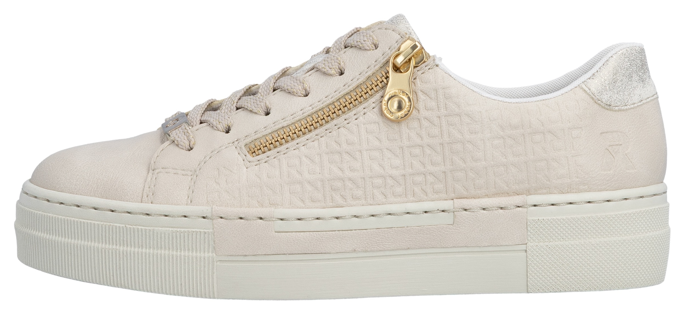 Rieker Plateausneaker  mit goldfarbenem Reissverschluss, Freizeitschuh, Halbschuh, Schnürschuh