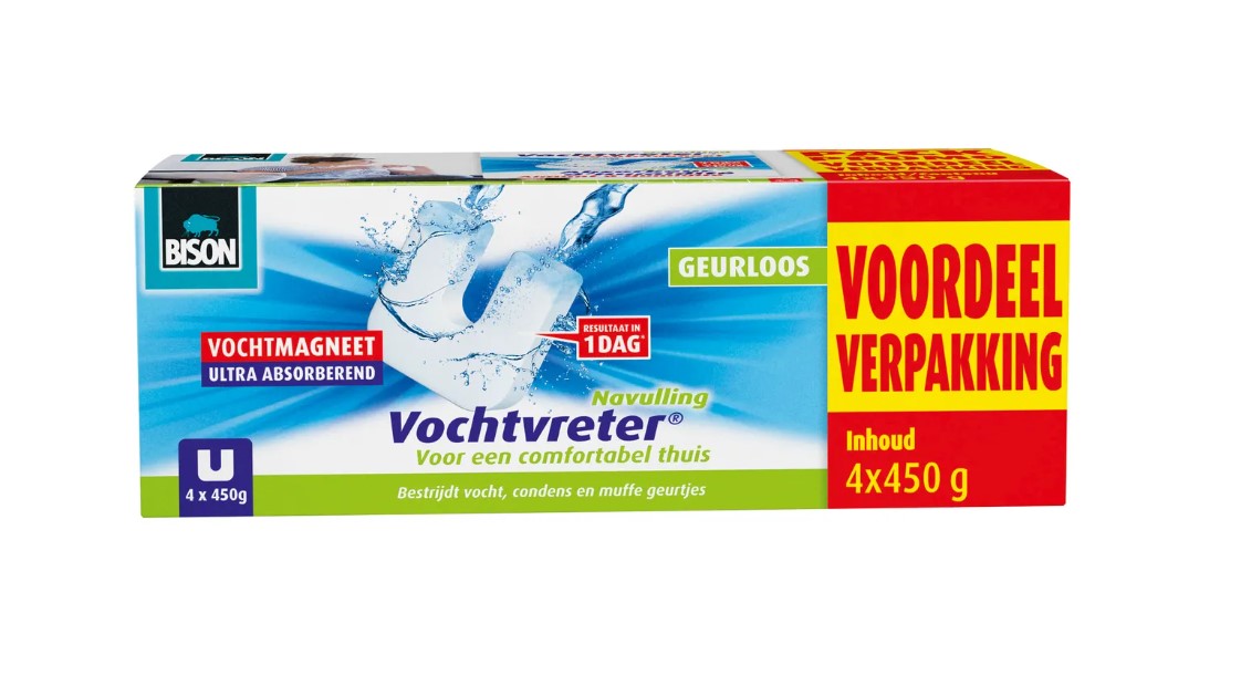 Bison 4 x 450 gram vochtvreter vochtmagneet navulling
