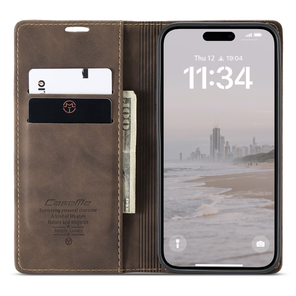 iPhone 16 Leder Tasche Flip Wallet Etui mit Kartenfächern - Braun