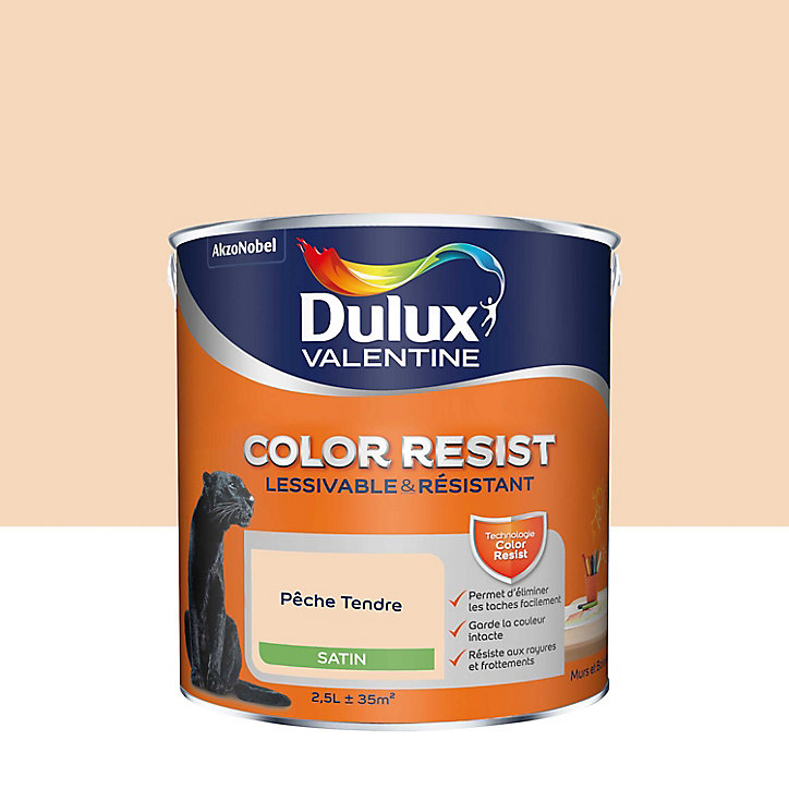Peinture murs et boiseries Color Resist Dulux Valentine satin pêche tendre 2,5L