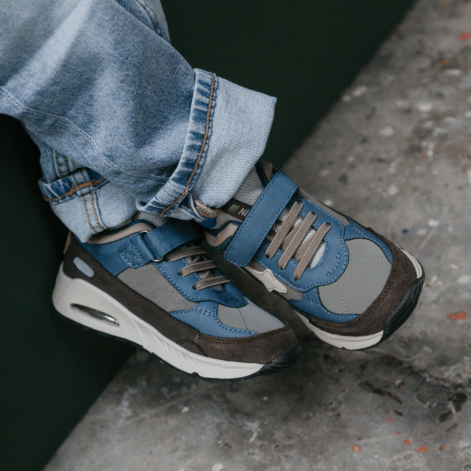 Shoesme blauw met bruine sneaker Microfiber nubuck, Suède | Jongens schoene