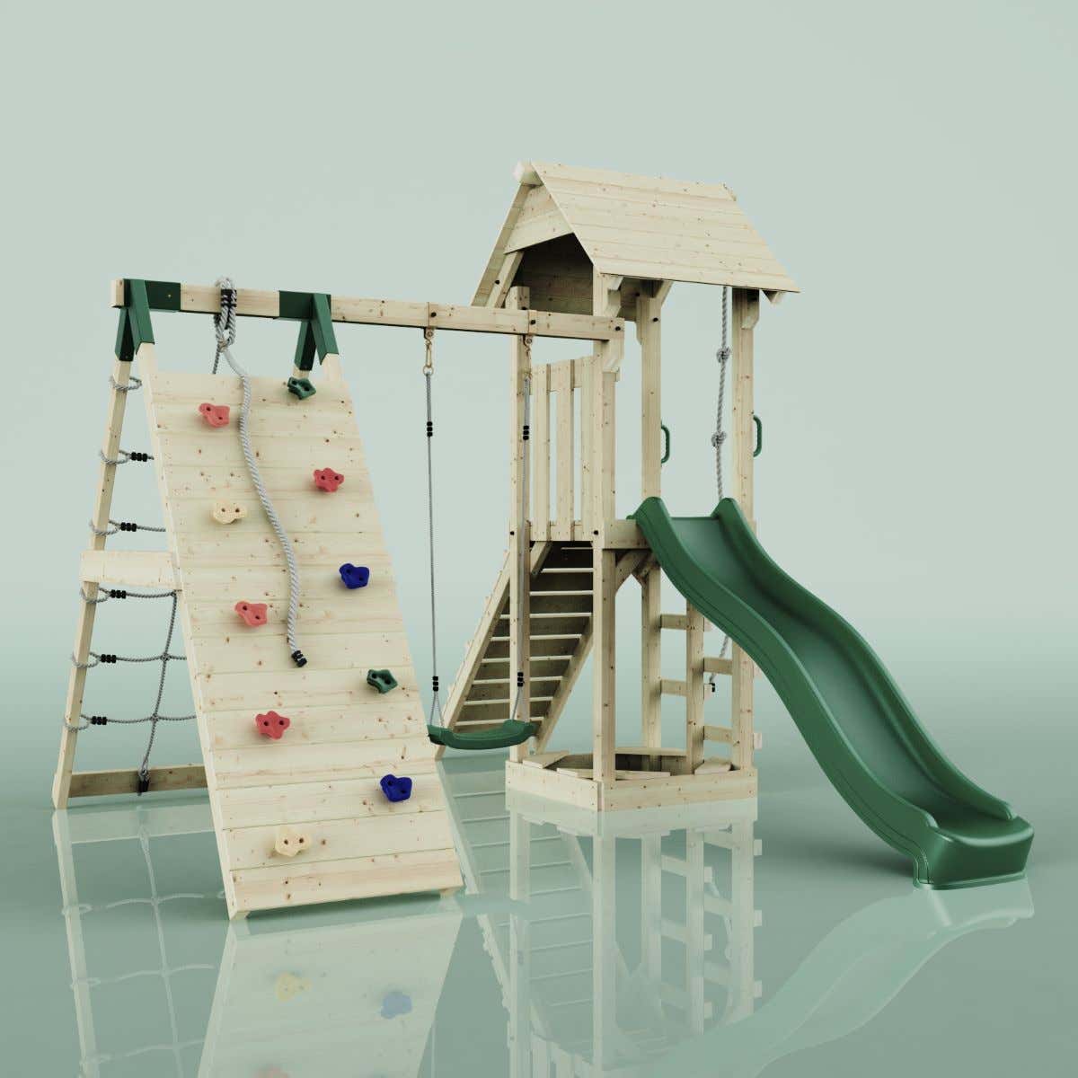 PolarPlay Trondheim houten speeltoren in de kleur groen