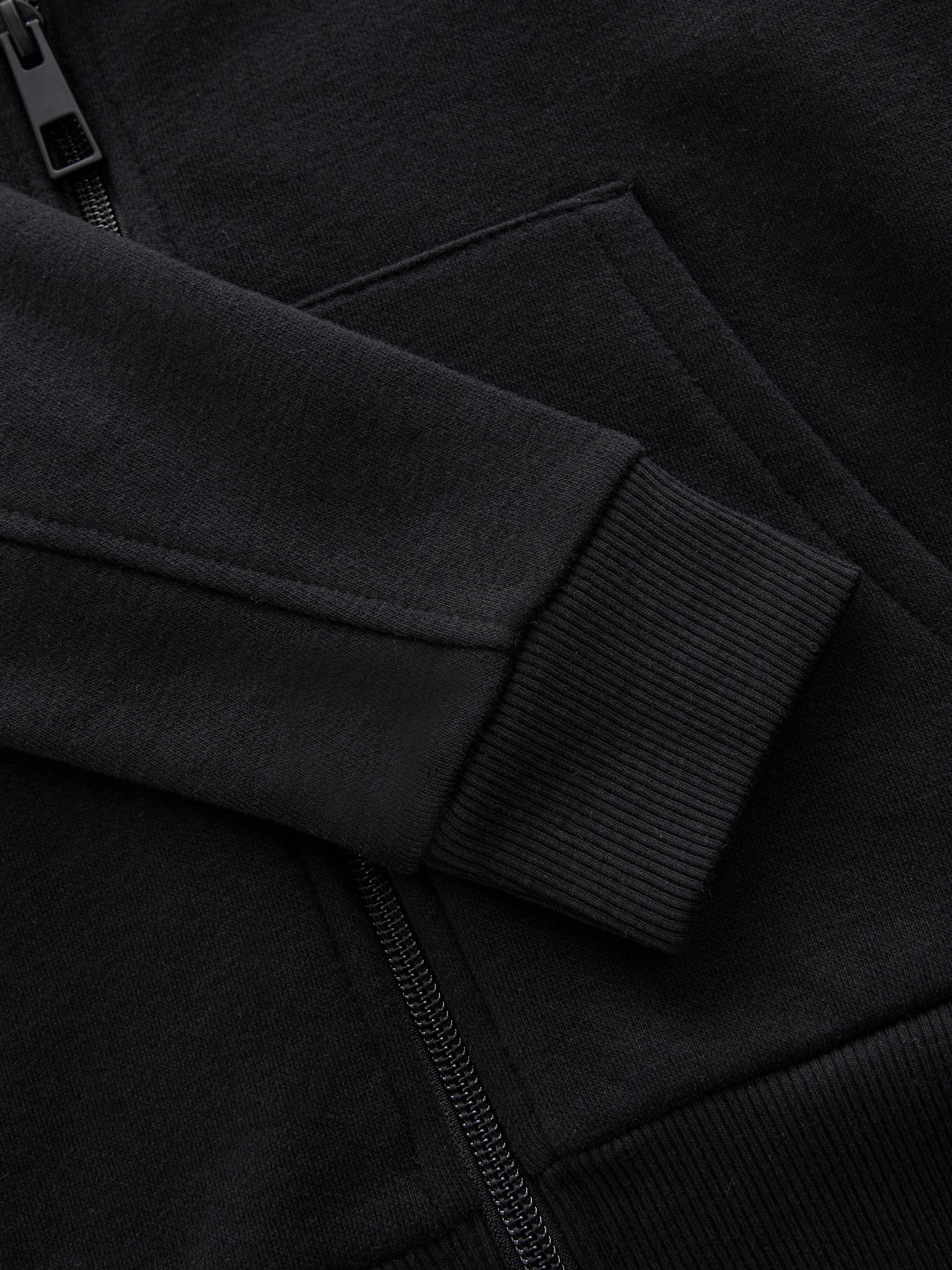 Zwart - Effen hoodie met doorlopende rits (3-16 jr)