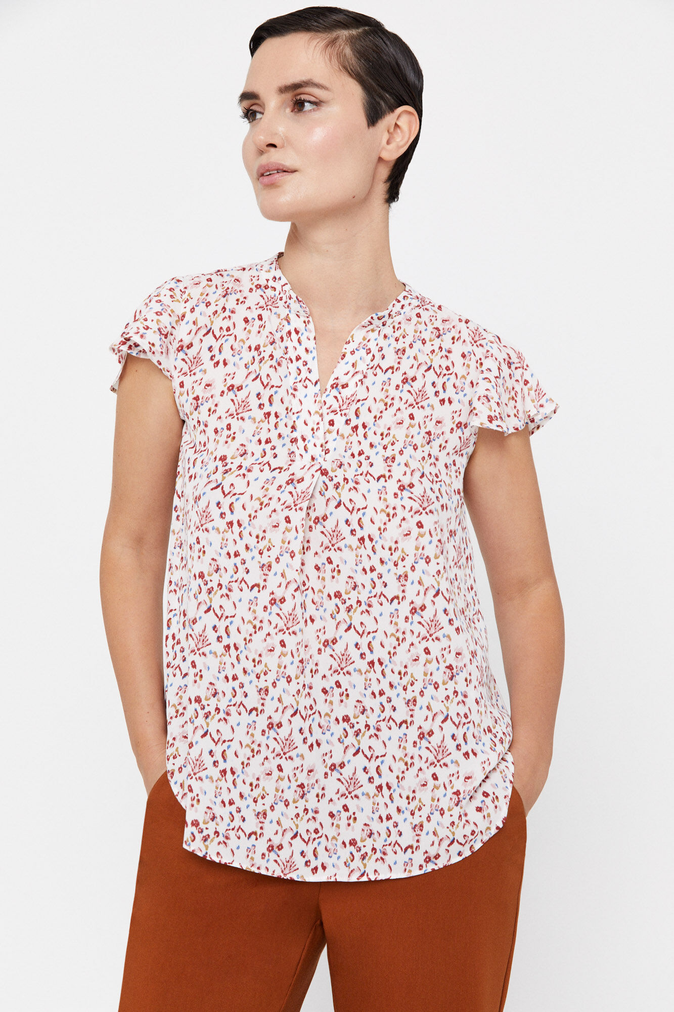 Blusa com mangas franzidas - Estampa cinza