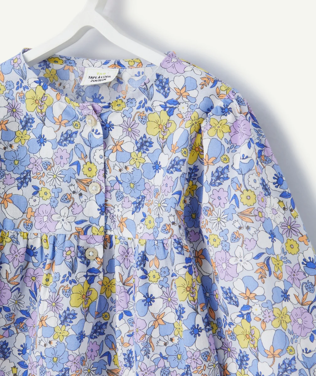 BLOUSE BÉBÉ FILLE EN COTON BIO AVEC IMPRIMÉ FLEURI BLEU