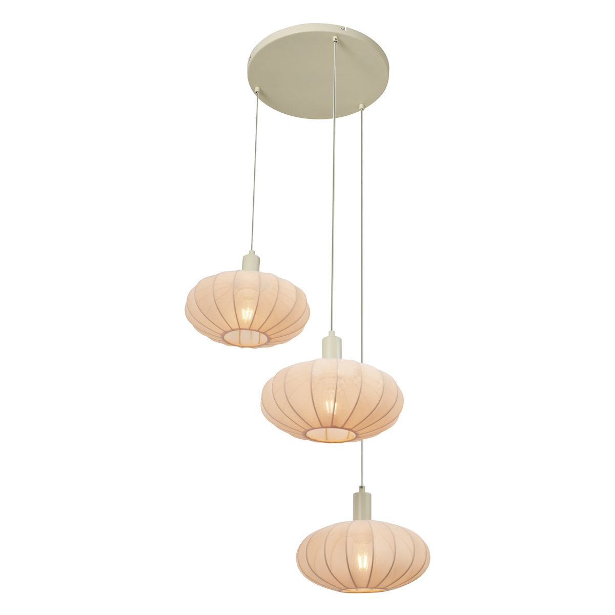 Japandi hanglamp beige met stoffen kap 3-lichts - Bida