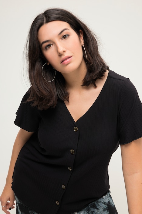 Rippshirt, Classic Shape, V-Ausschnitt, Flügel-Halbarm