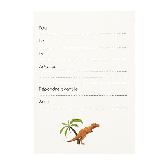6 cartes d'invitation Dinosaure