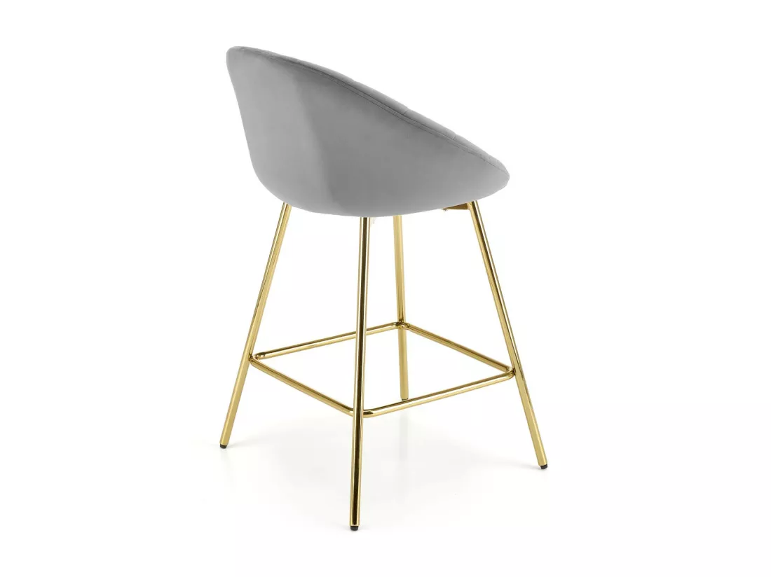 Chaise de bar en velours gris avec structure dorée en métal Anaïs