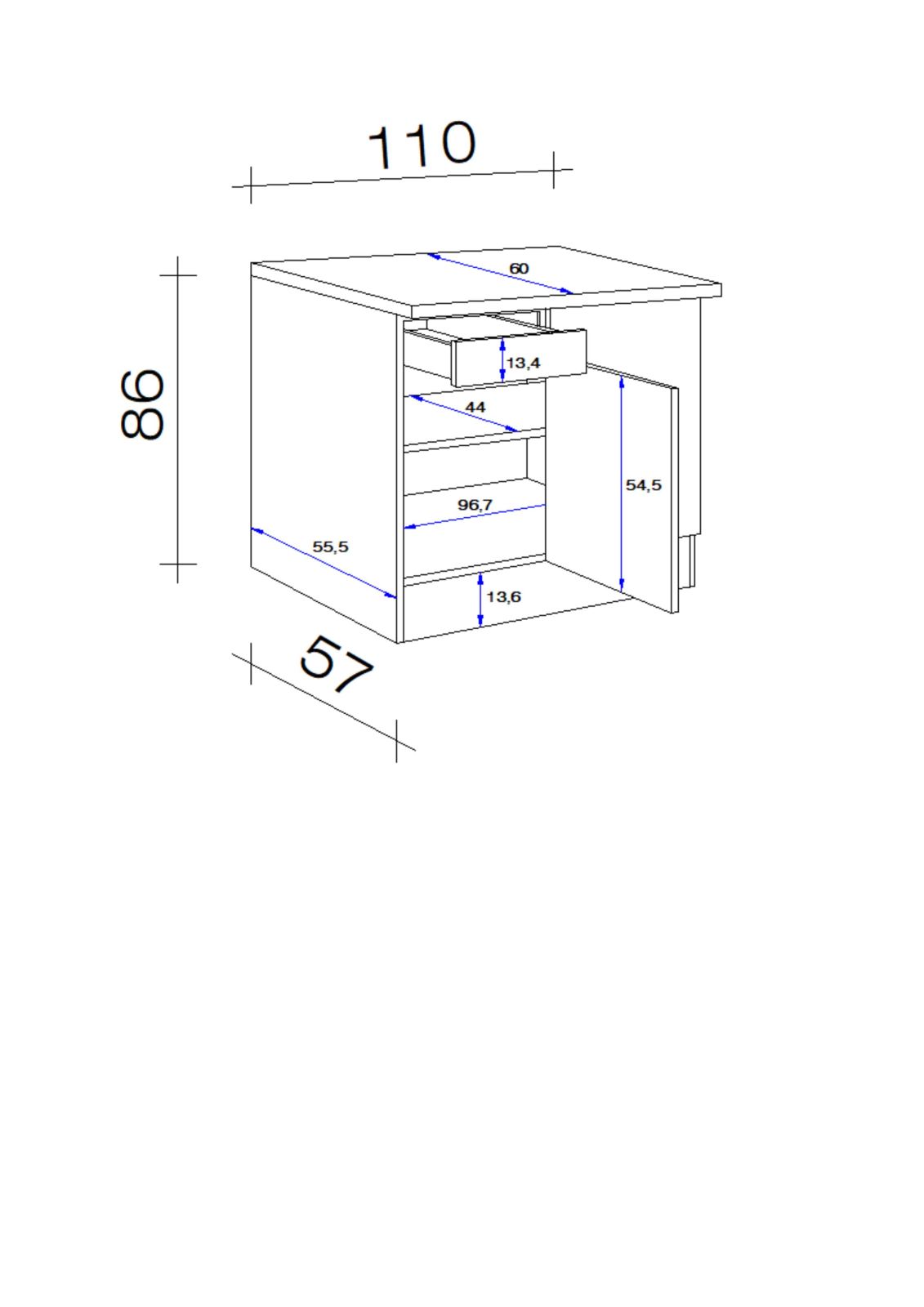Eck-Unterschrank RISENTO - anthrazit - San remo Eiche - 110x60 cm