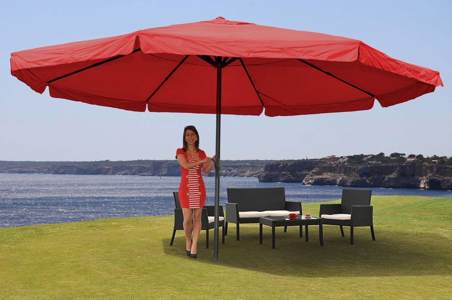 Sonnenschirm Meran Pro, Gastronomie Marktschirm mit Volant Ø 5m Polyester/Alu 28kg ohne Ständer