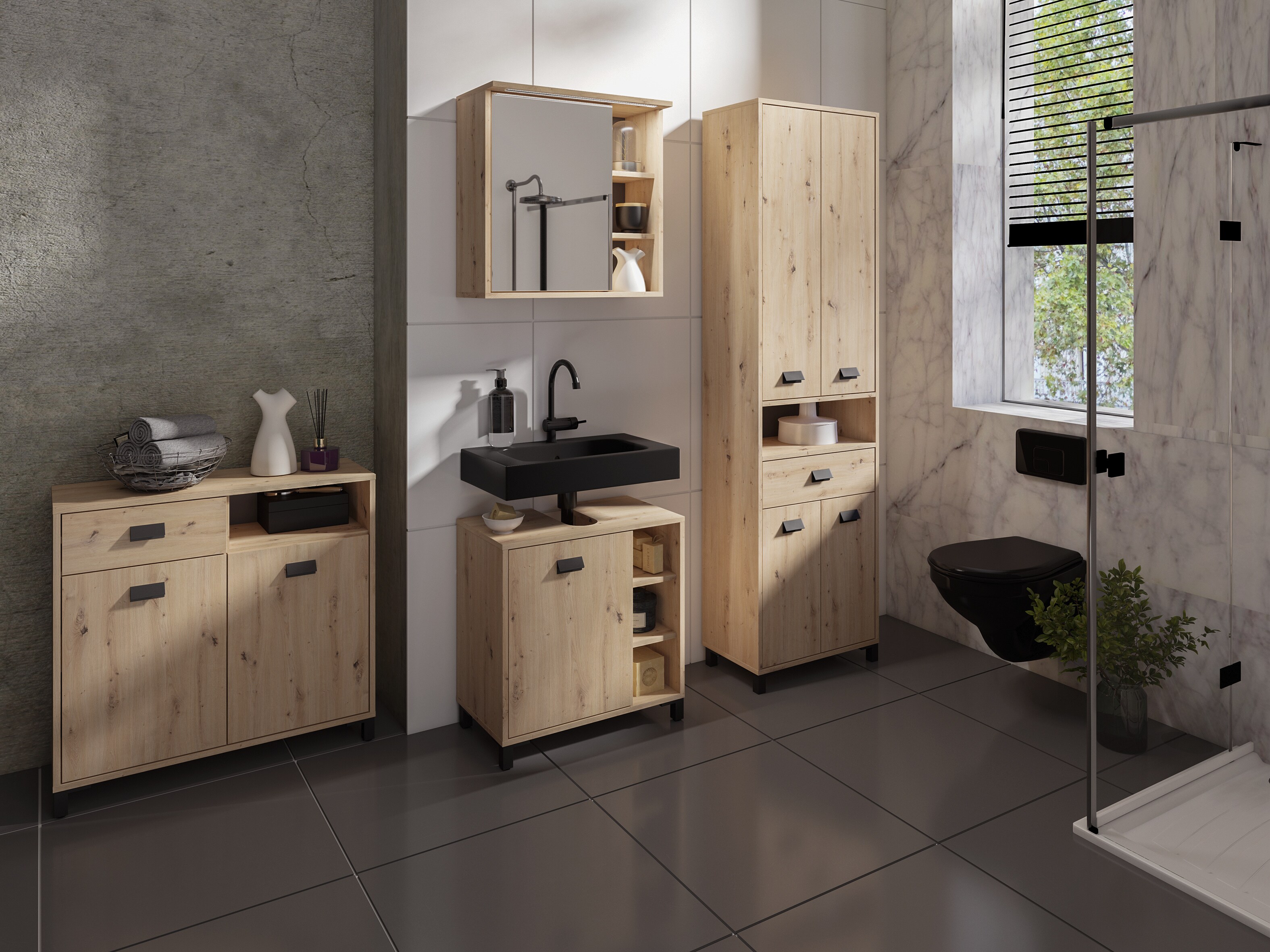 byLIVING Spiegelschrank WELLNESS, Breite 60 cm, Artisan Eiche (Eiche-Optik)